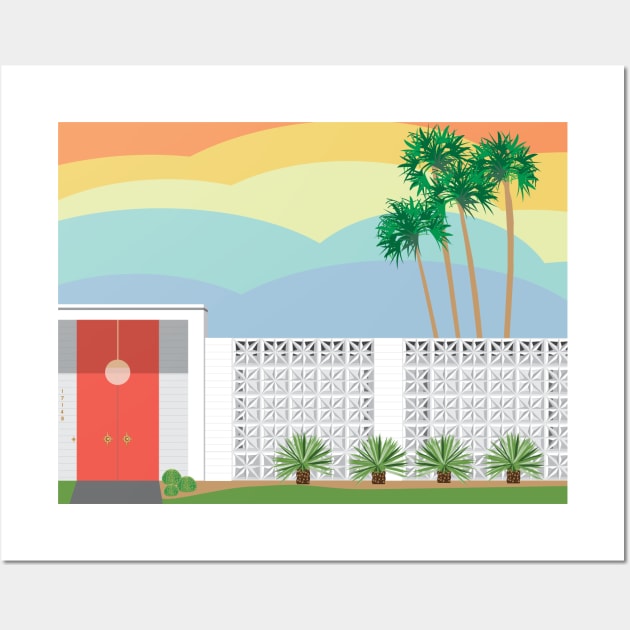 Mid mod house with coral door Wall Art by jenblove